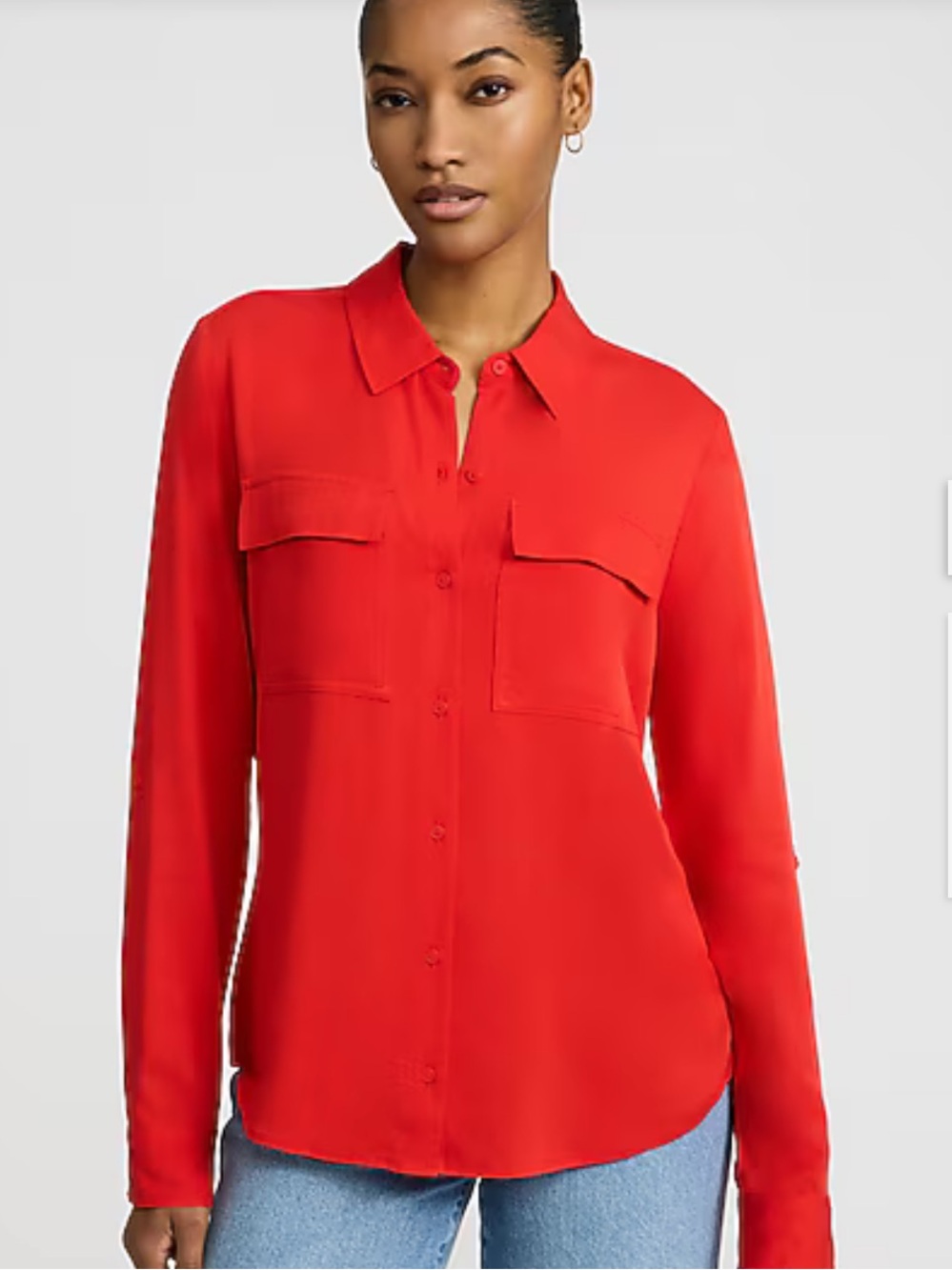 Express Red Portofino Double Pocket Roll Tab Blouse Medium